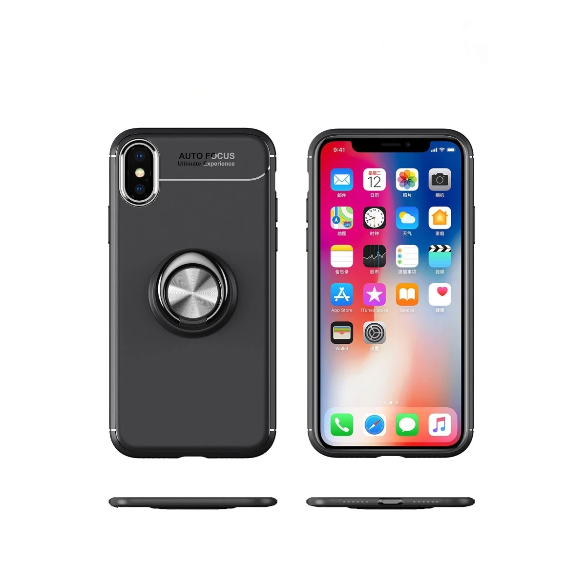 Newface Apple iPhone XS Max Kılıf Range Yüzüklü Silikon - Siyah-Mavi — görsel 8