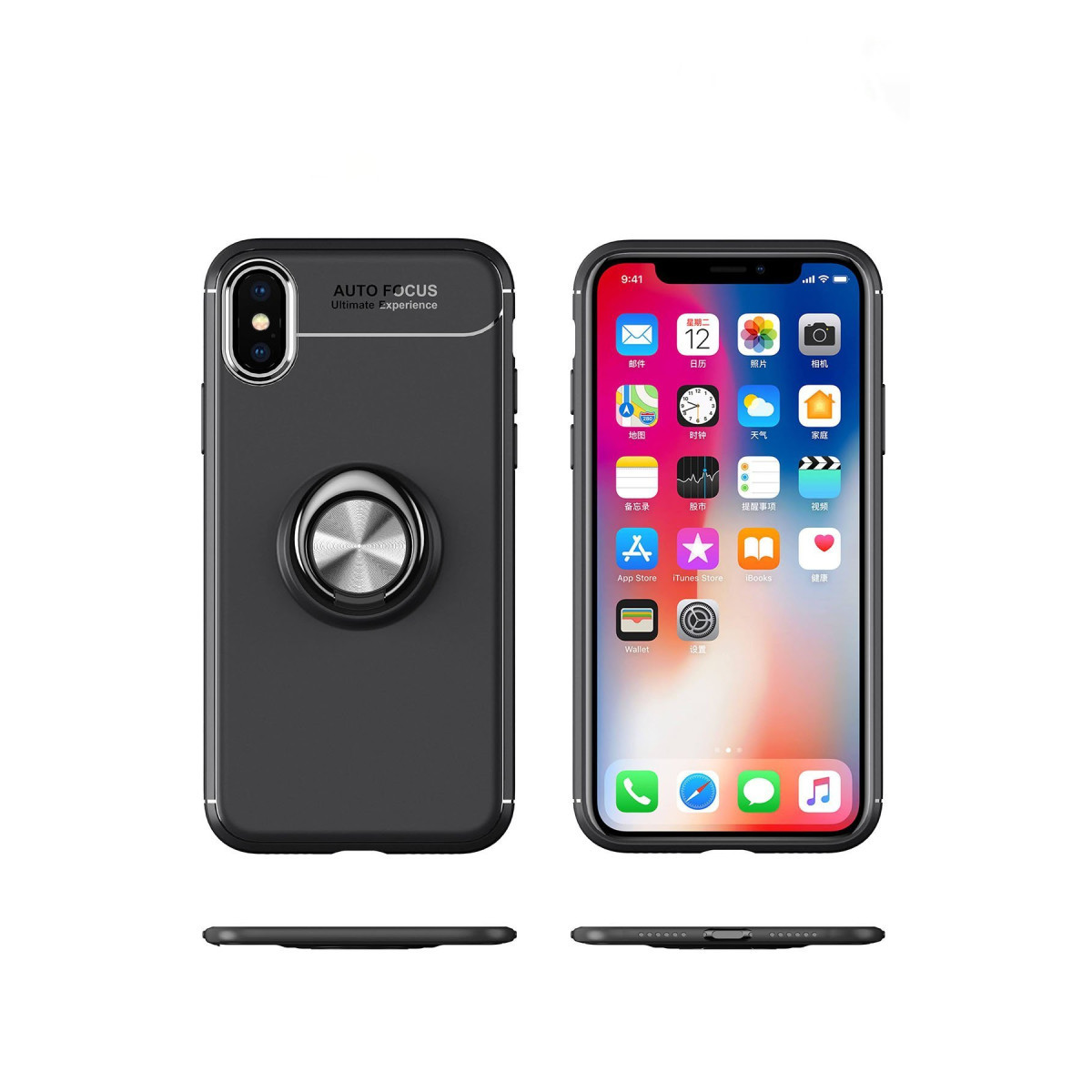 Newface Apple iPhone XS Max Kılıf Range Yüzüklü Silikon - Siyah-Mavi — görsel 12