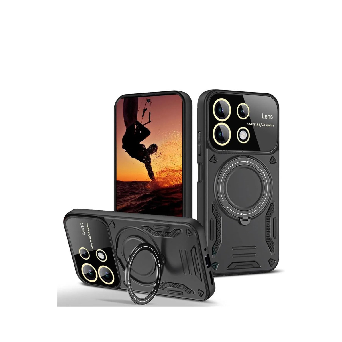 Newface Xiaomi Redmi 13 4G Kılıf Joy Lens Standlı Kapak - Siyah — görsel 5