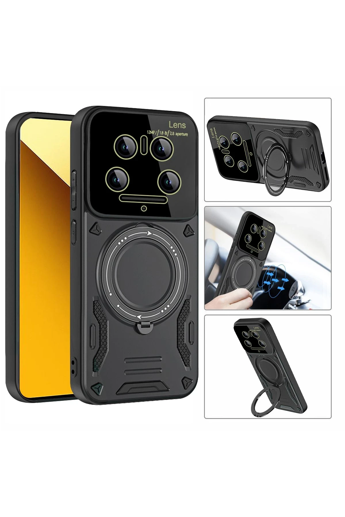 Newface Xiaomi Mi 14 Ultra Kılıf Joy Lens Standlı Kapak - Siyah — görsel 2