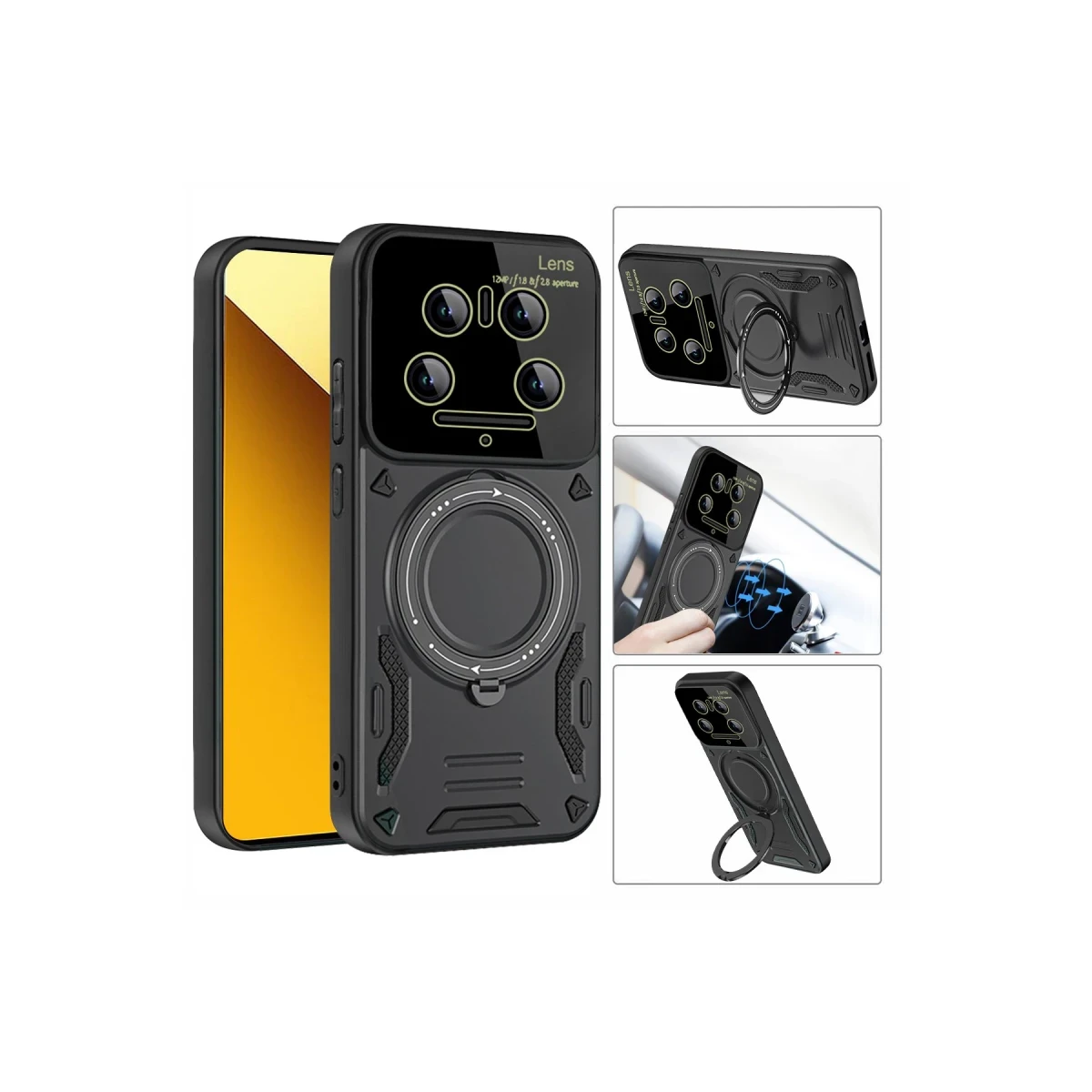 Newface Xiaomi Mi 14 Ultra Kılıf Joy Lens Standlı Kapak - Siyah — görsel 6