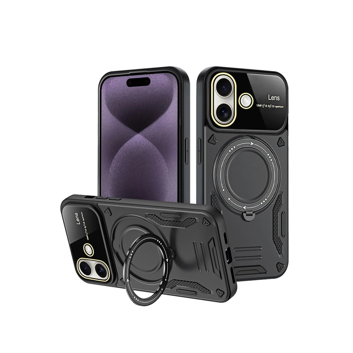 Newface Apple iPhone 16 Kılıf Joy Lens Standlı Kapak - Siyah — görsel 5