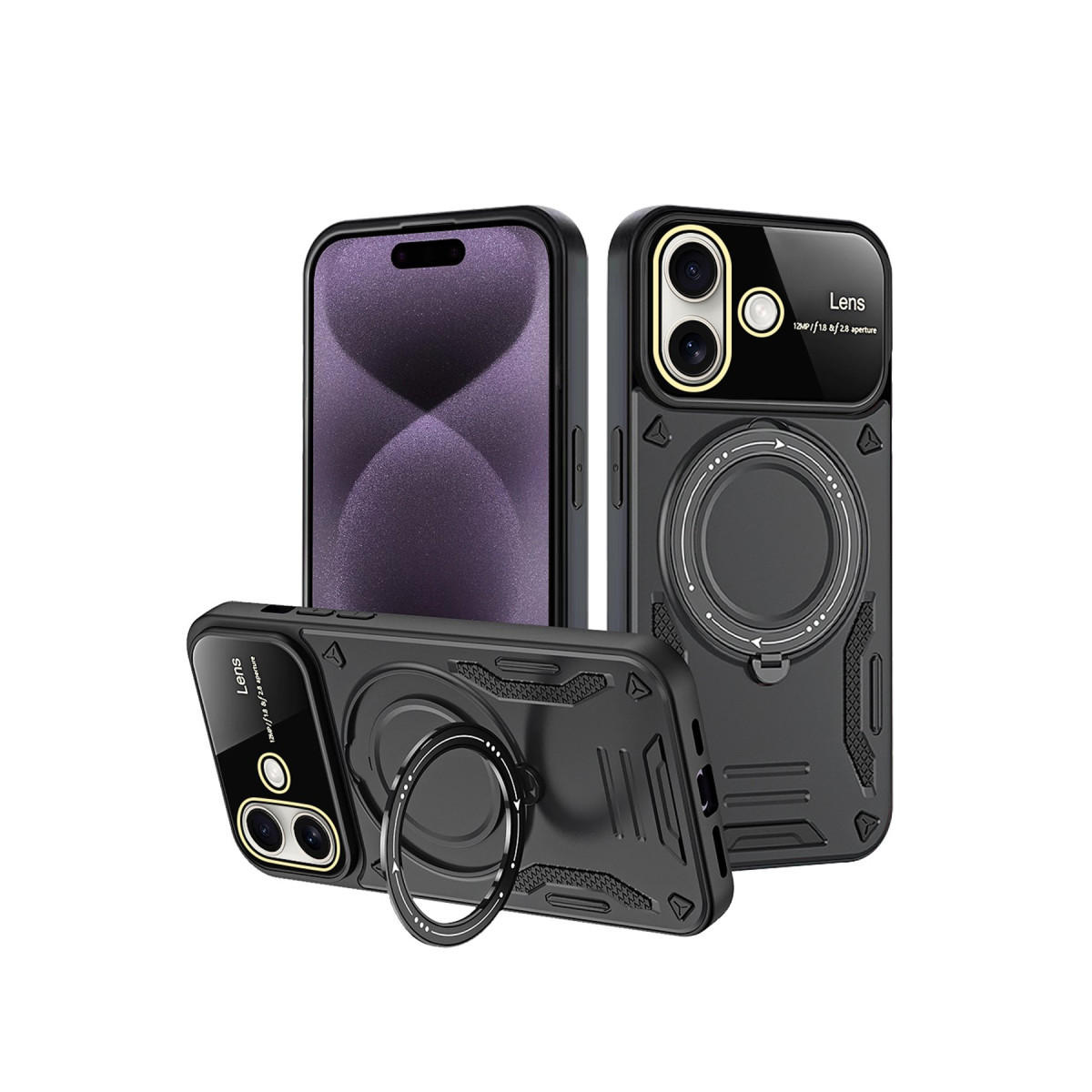 Newface Apple iPhone 16 Kılıf Joy Lens Standlı Kapak - Siyah — görsel 9