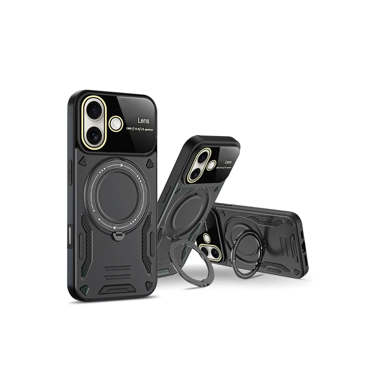 Newface Apple iPhone 16 Kılıf Joy Lens Standlı Kapak - Siyah — görsel 6