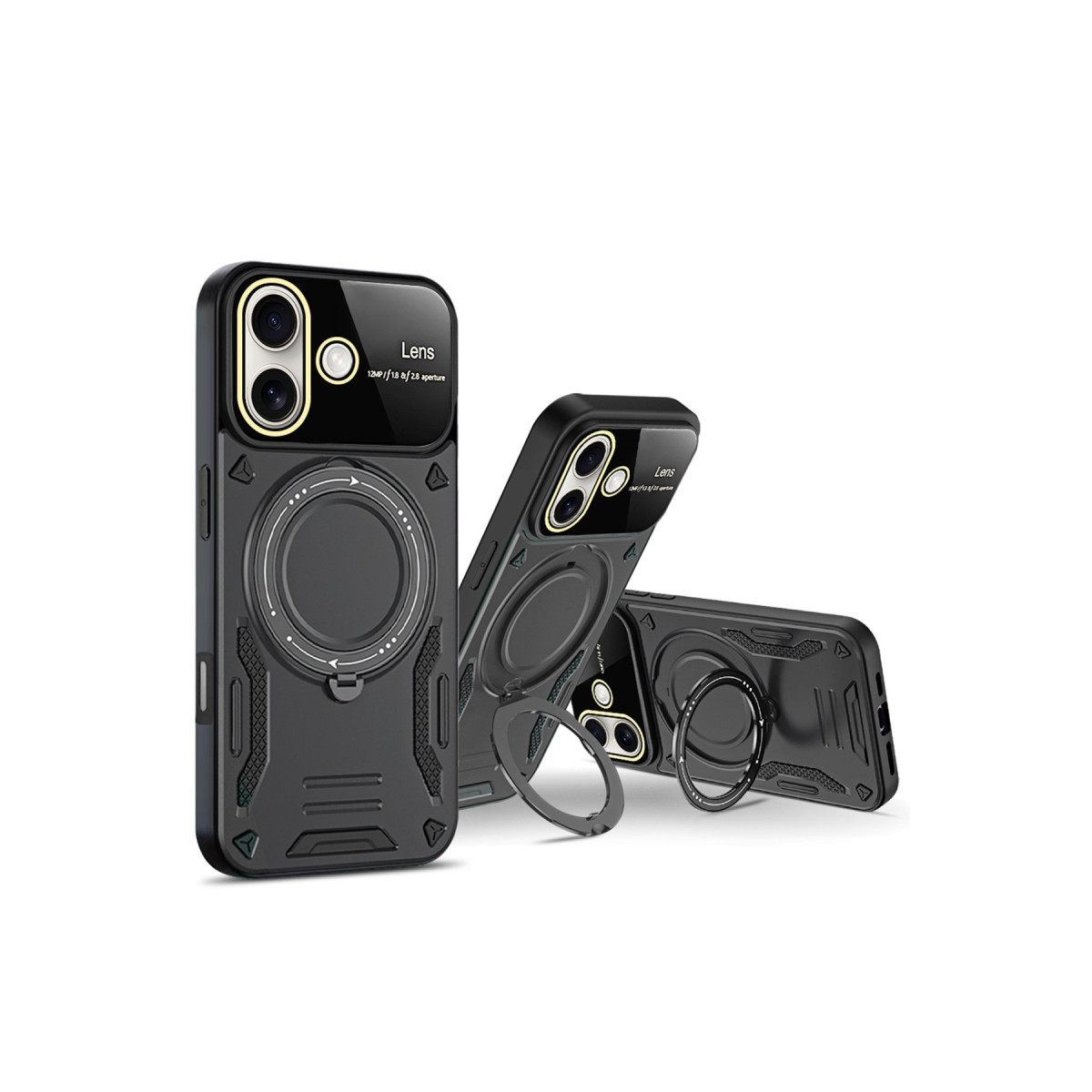 Newface Apple iPhone 16 Kılıf Joy Lens Standlı Kapak - Siyah — görsel 10