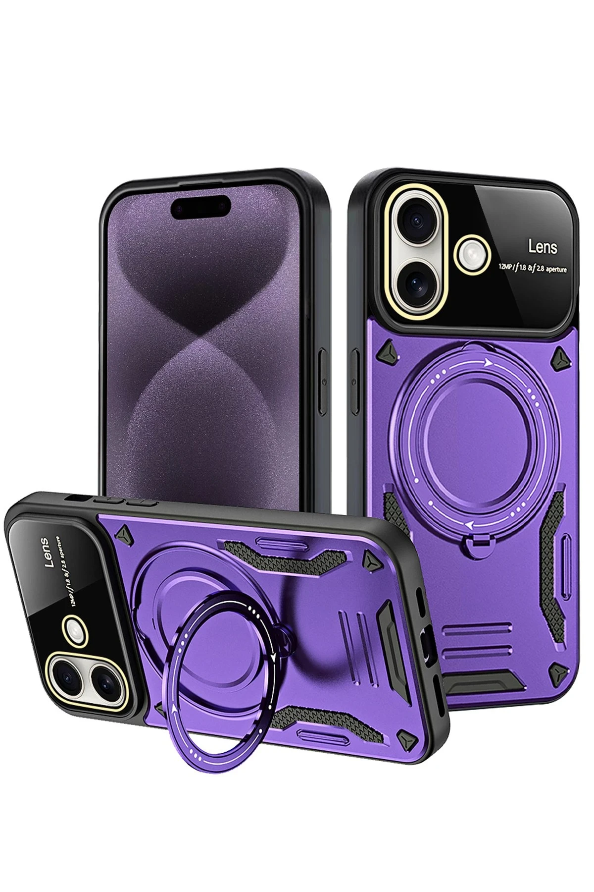 Newface iPhone 16 Kılıf Joy Lens Standlı Kapak - Mor