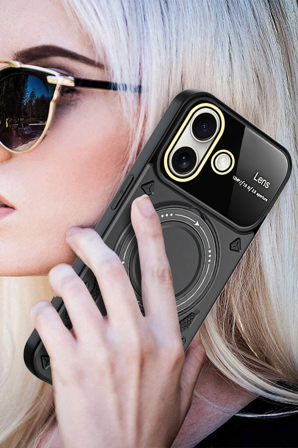 Newface iPhone 16 Kılıf Joy Lens Standlı Kapak - Mor