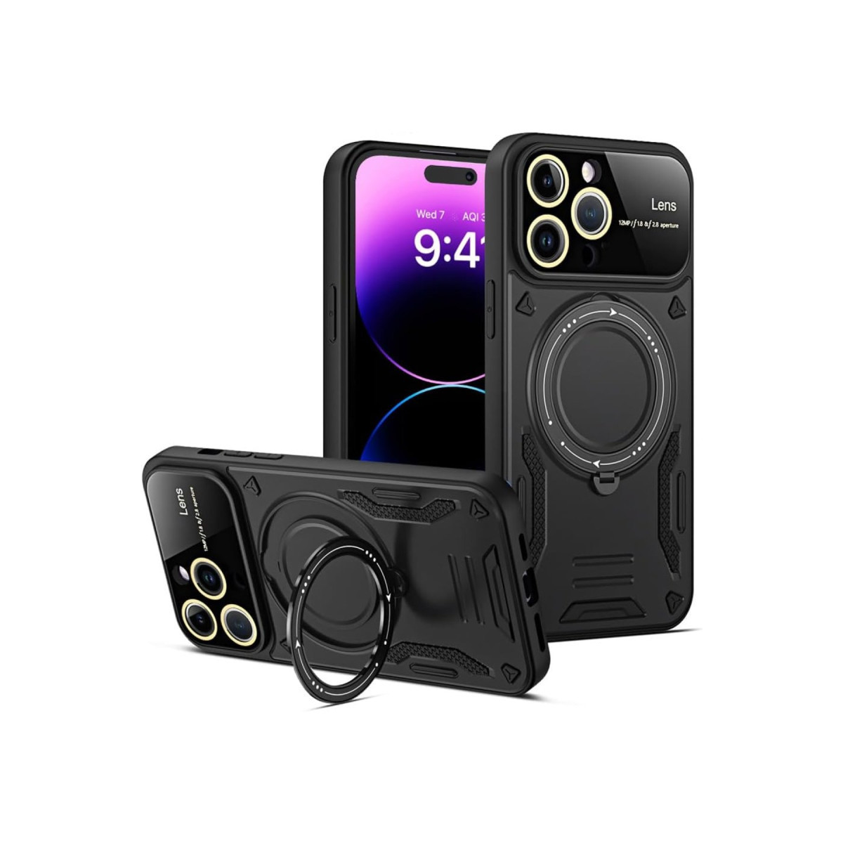 Newface Apple iPhone 16 Pro Kılıf Joy Lens Standlı Kapak - Siyah — görsel 3
