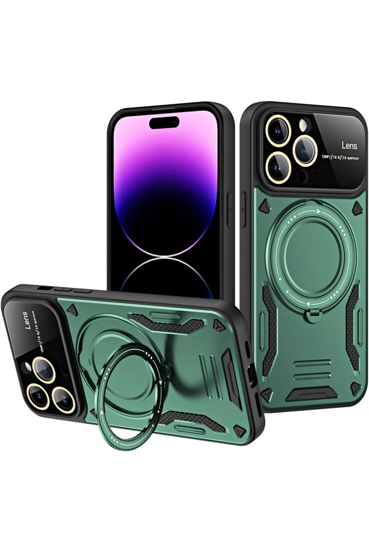 Newface iPhone 16 Pro Kılıf Joy Lens Standlı Kapak - Koyu Yeşil
