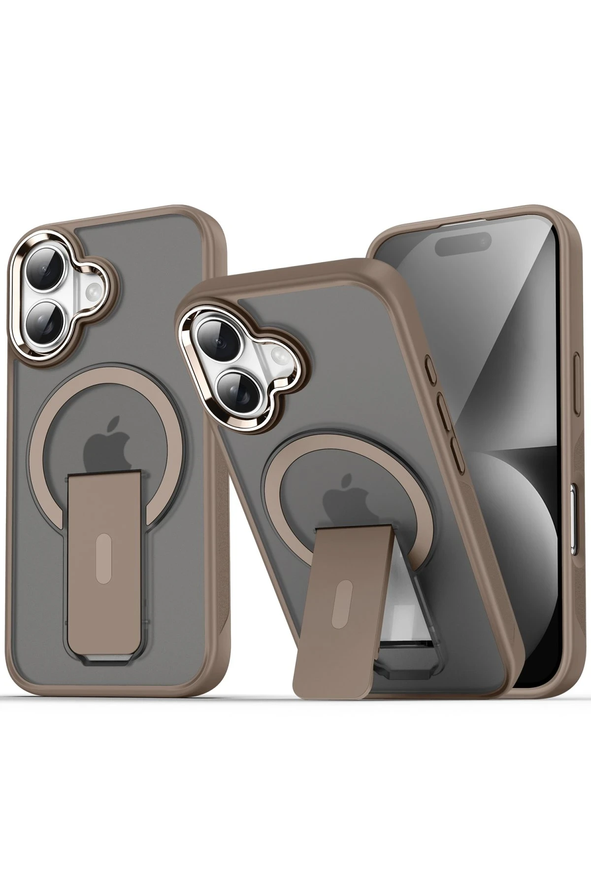 Newface Apple iPhone 16 Plus Kılıf Tork Magsafe Standlı Kapak - Gold