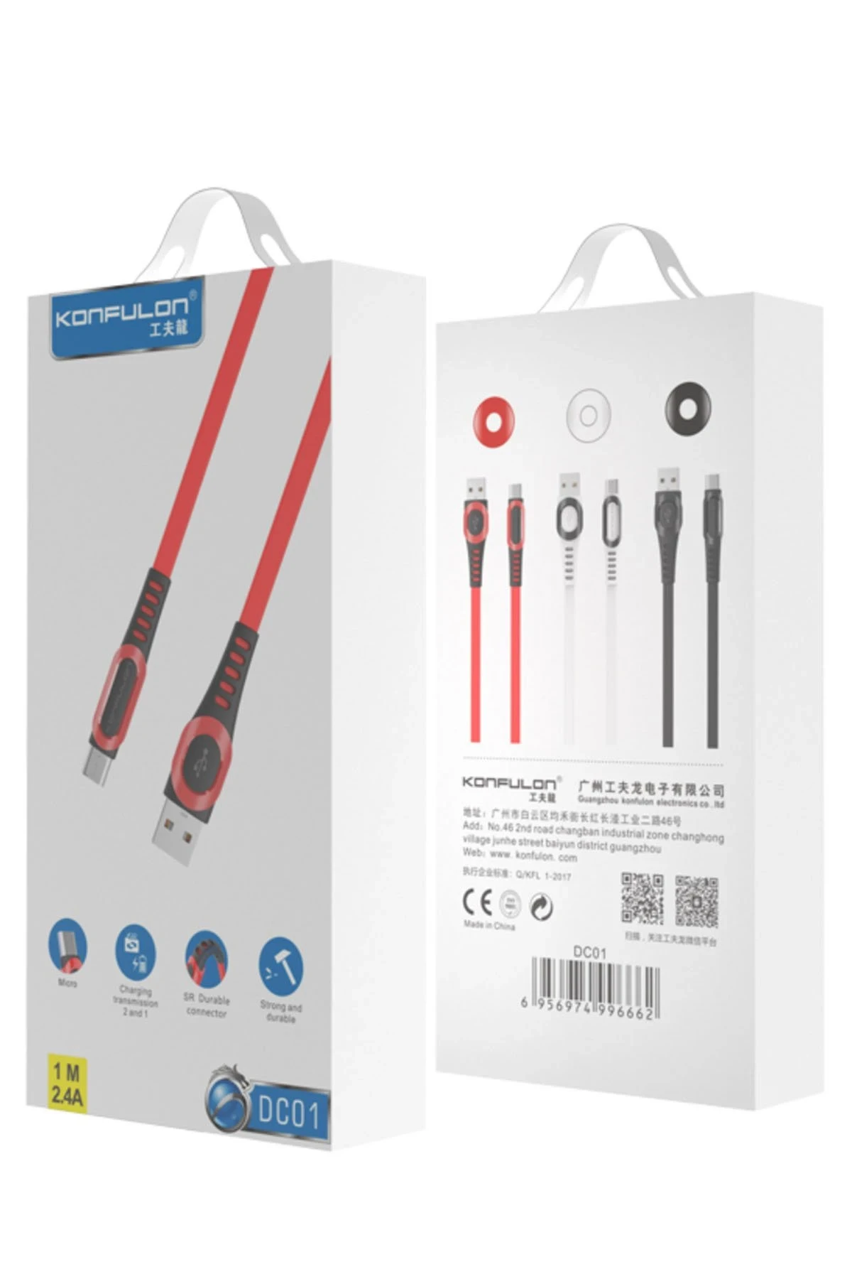 Konfulon DC01 Süper Hızlı Micro USB Kablo 1M 2.4A - Siyah