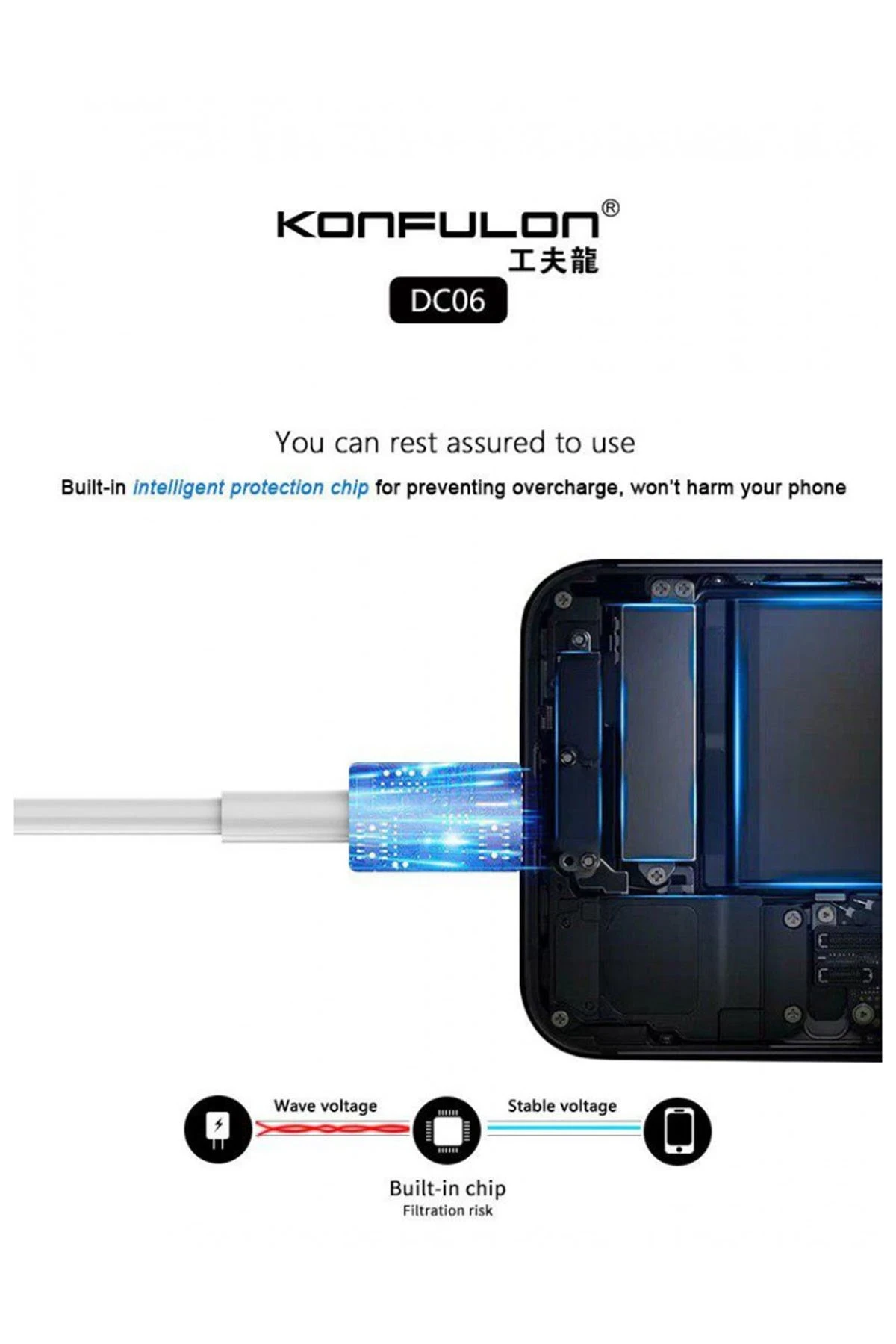 Konfulon DC06 Süper Hızlı Type-C Kablo 1M 2.4A — görsel 3