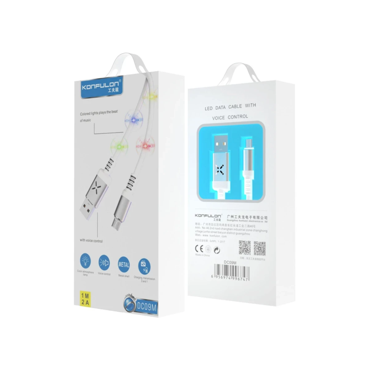 Konfulon DC09 Ses Duyarlı Işıklı Micro USB Kablo 1M 2A - Siyah — görsel 4