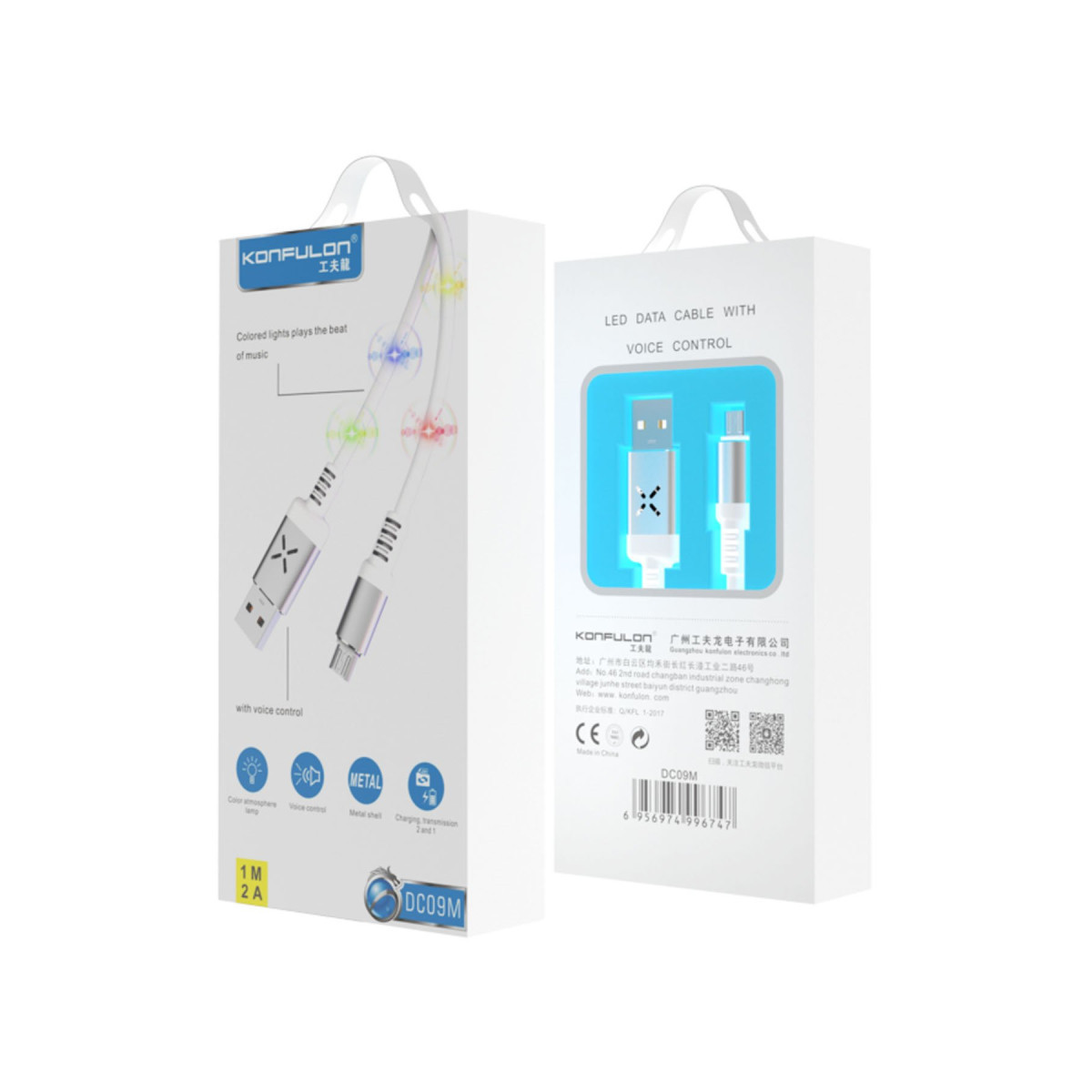 Konfulon DC09 Ses Duyarlı Işıklı Micro USB Kablo 1M 2A - Siyah — görsel 6