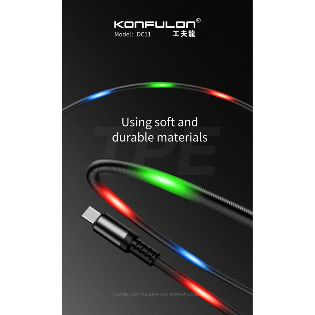 Konfulon DC11 Ses Duyarlı Işıklı Type-C Kablo 1M 2A - Siyah — görsel 9