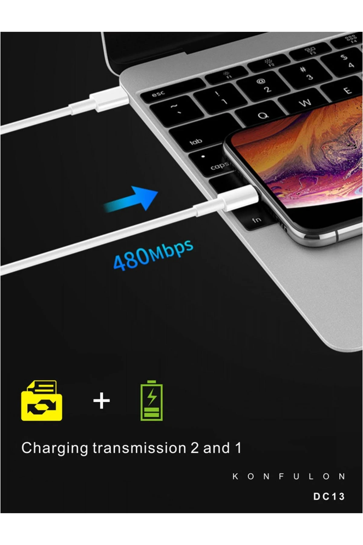 Konfulon DC13 1M 20W Type-C to Lightning Kablo iphone Uyumlu — görsel 2