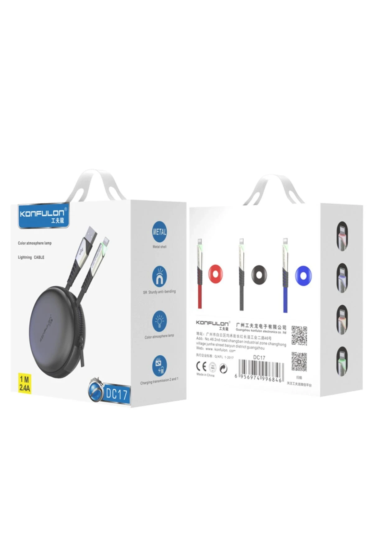 Konfulon DC17 Lightning Kablo iphone Uyumlu 1M 2.4A - Siyah — görsel 3