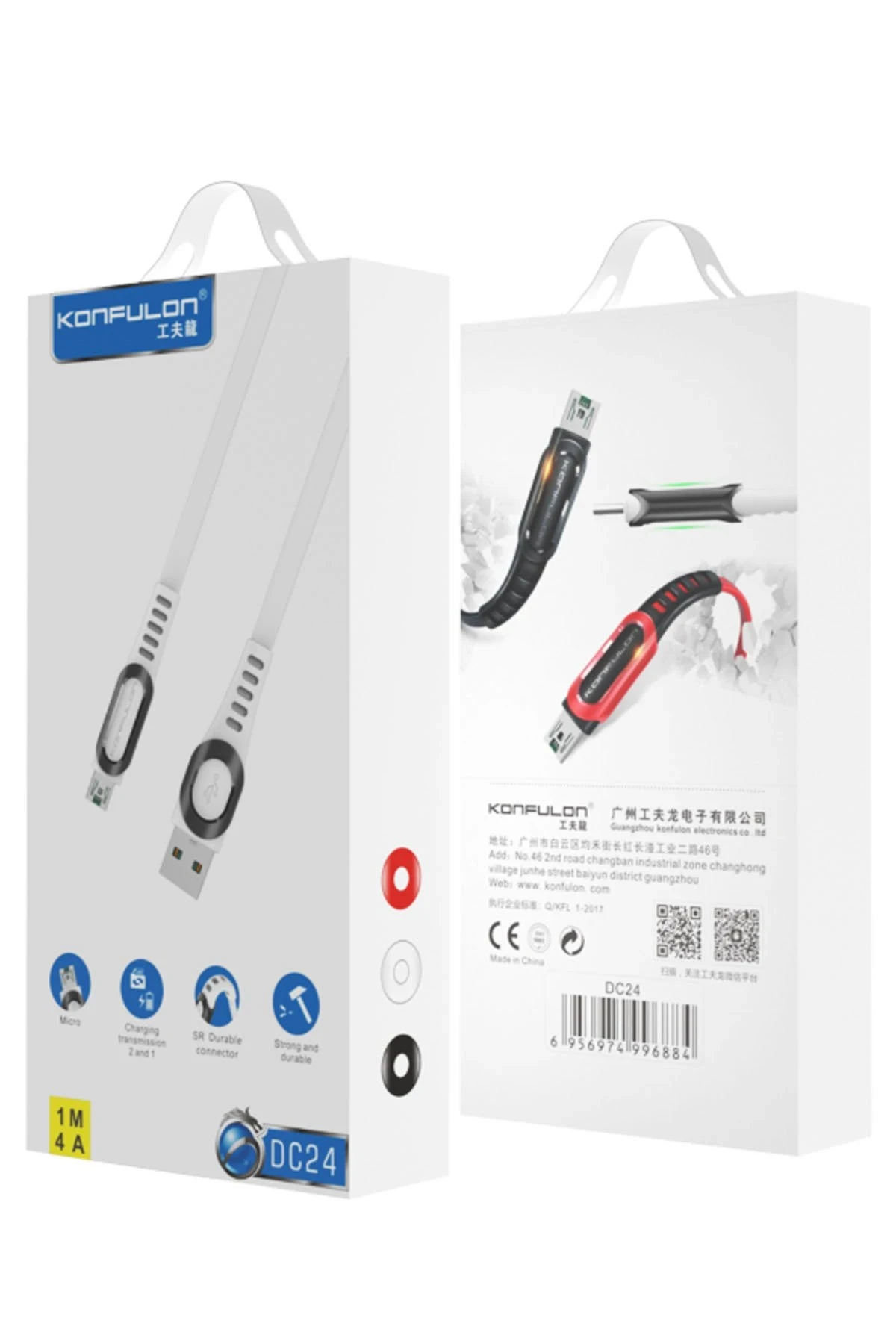 Konfulon DC24 Micro USB Kablo 1.2M 4A - Siyah — görsel 2
