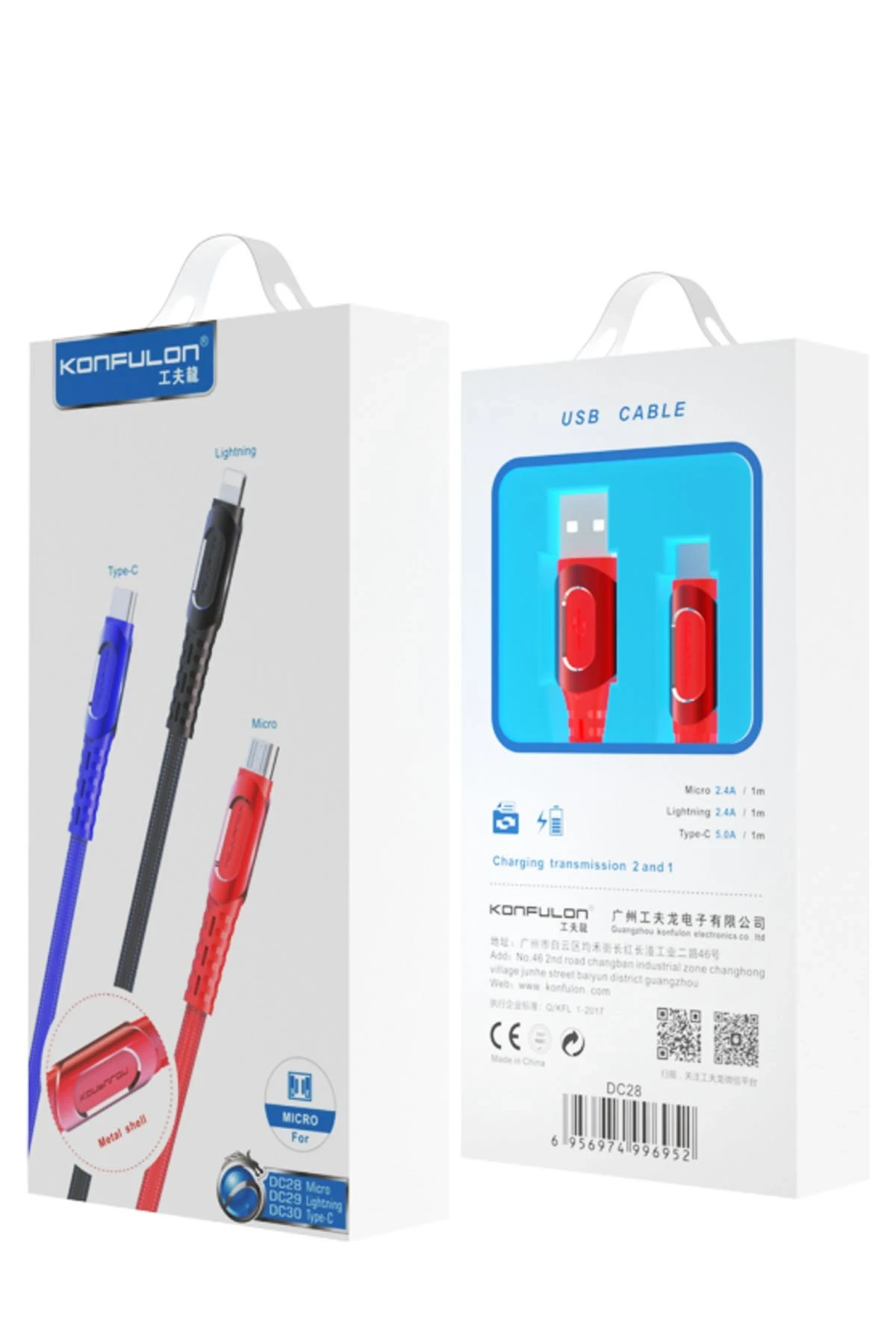 Konfulon DC28 Micro USB Kablo 1M 2.4A - Siyah — görsel 4