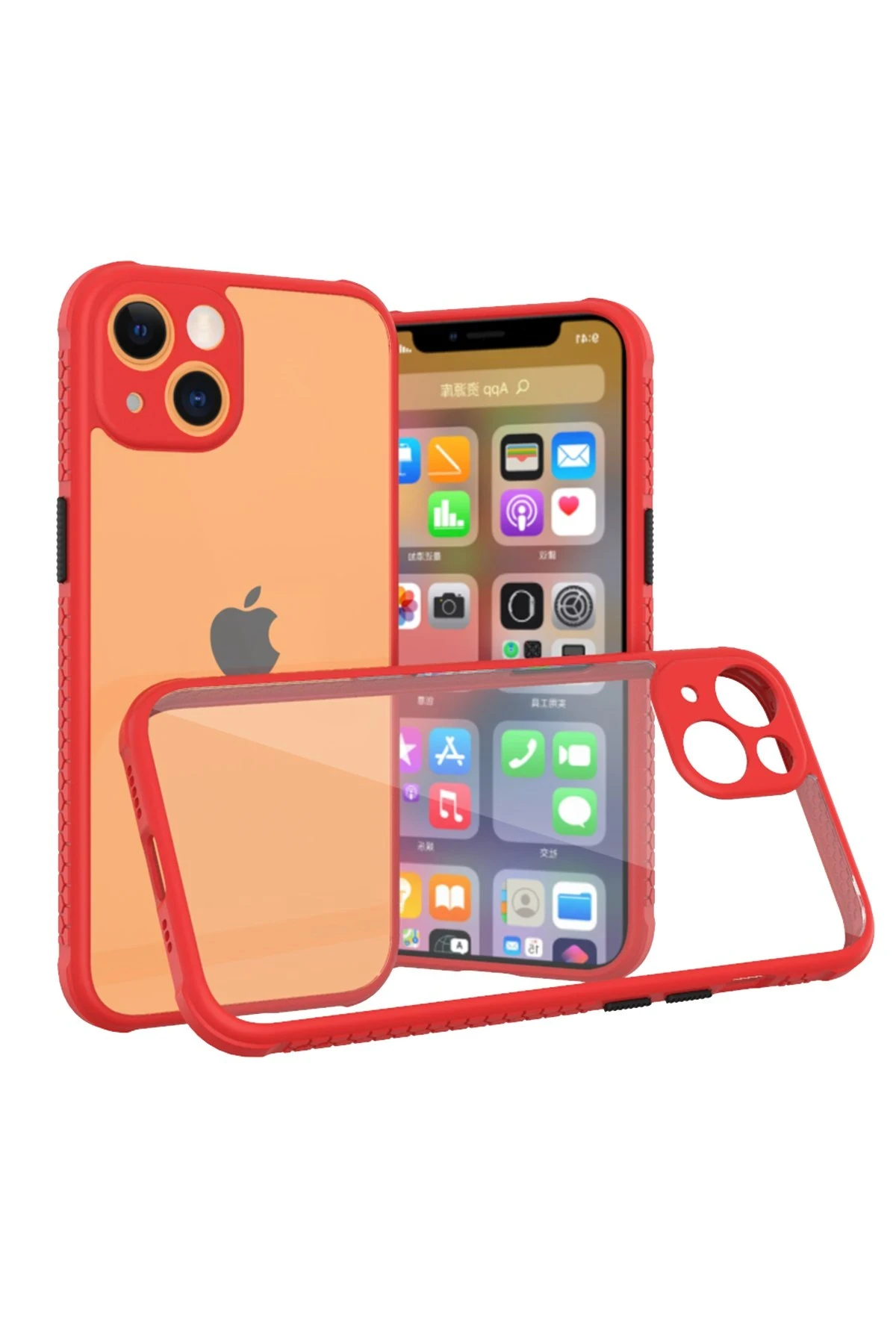 Newface Apple iPhone 13 Kılıf Miami Şeffaf Silikon - Kırmızı
