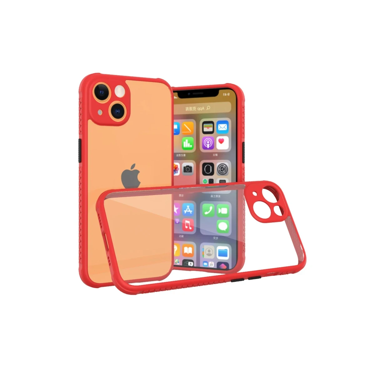 Newface Apple iPhone 13 Kılıf Miami Şeffaf Silikon - Kırmızı — görsel 3