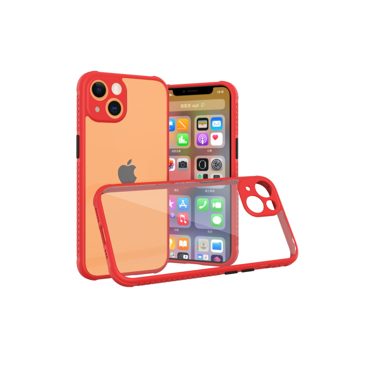 Newface Apple iPhone 13 Kılıf Miami Şeffaf Silikon - Kırmızı — görsel 5