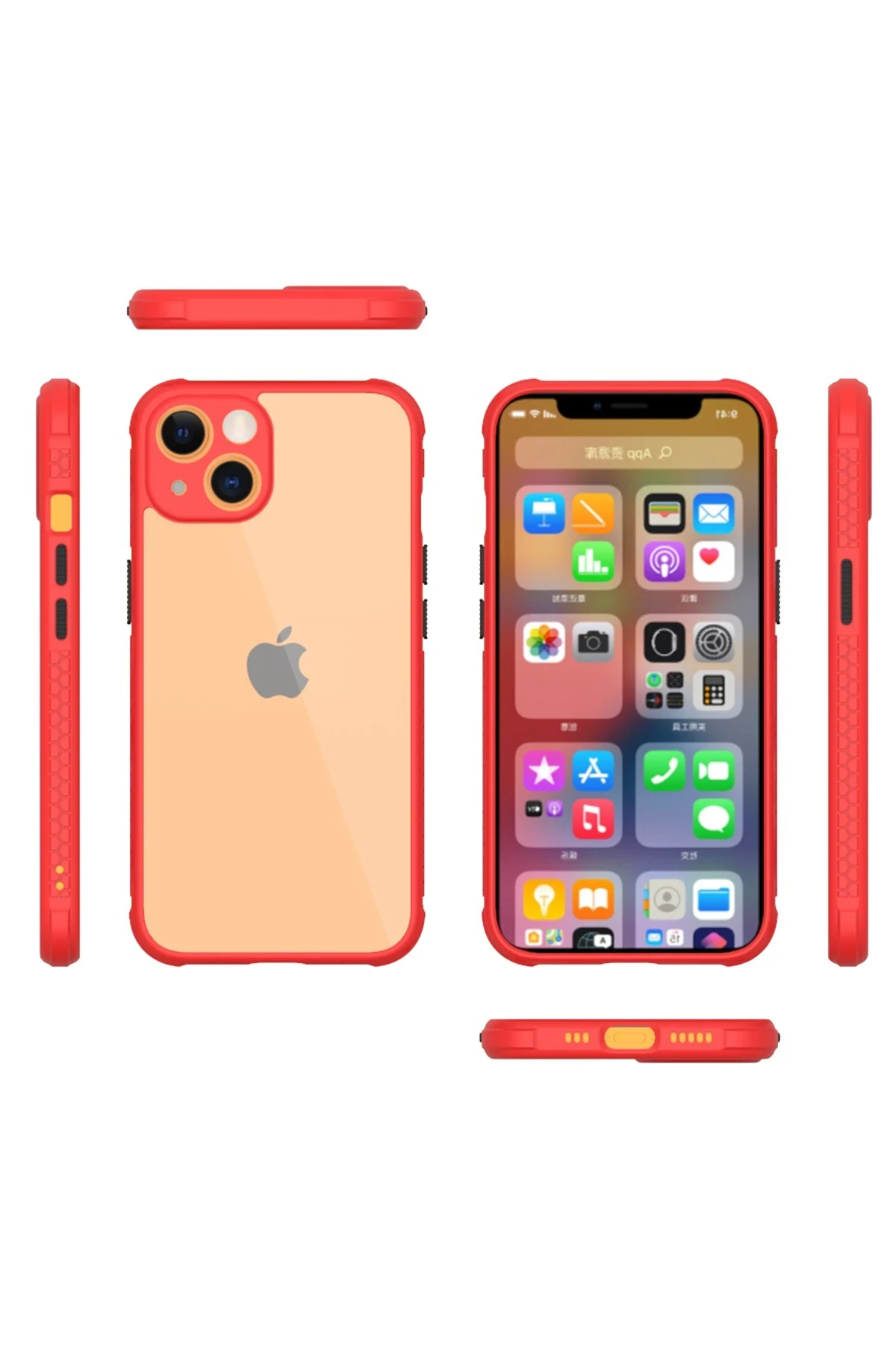 Newface Apple iPhone 13 Kılıf Miami Şeffaf Silikon - Kırmızı — görsel 2