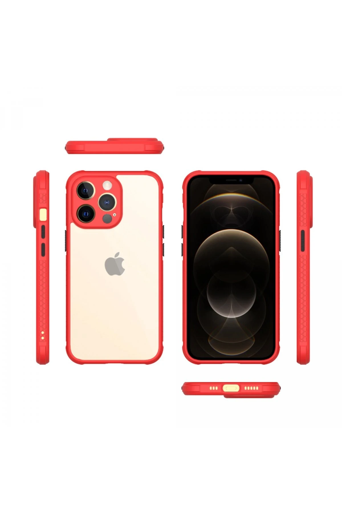 Newface iPhone 13 Pro Kılıf Miami Şeffaf Silikon - Kırmızı