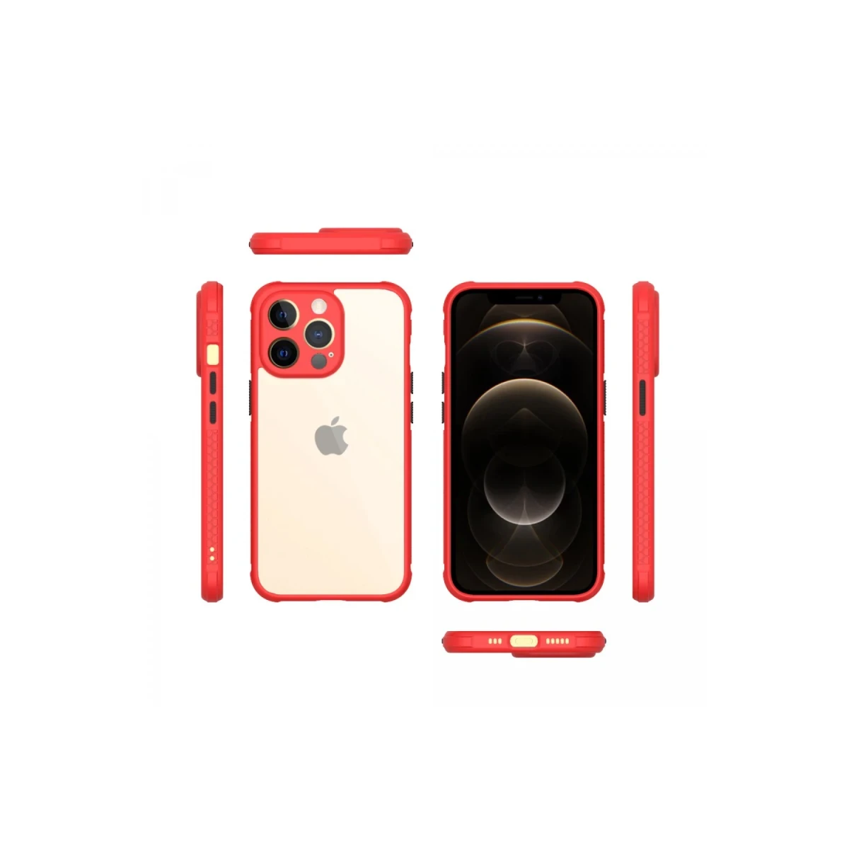 Newface Apple iPhone 13 Pro Kılıf Miami Şeffaf Silikon - Kırmızı — görsel 4