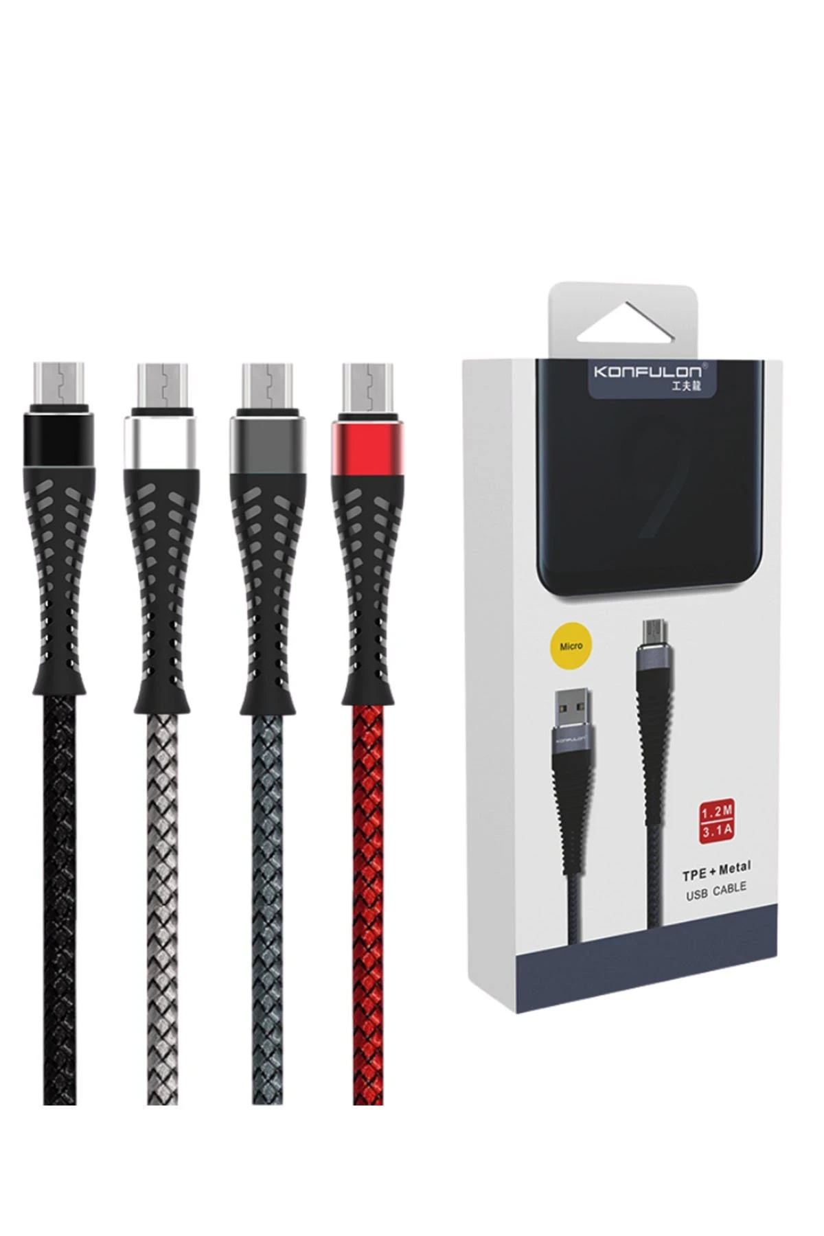 Konfulon S61 Micro USB Kablo 1.2M 2.1A - Siyah — görsel 2