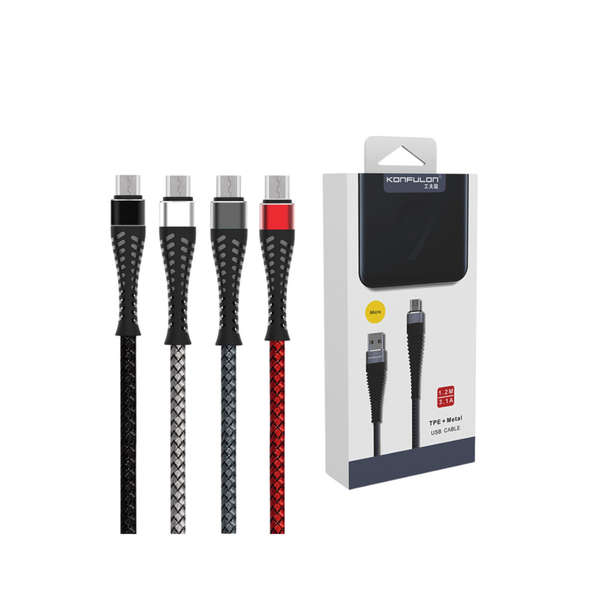 Konfulon S61 Micro USB Kablo 1.2M 2.1A - Siyah — görsel 6