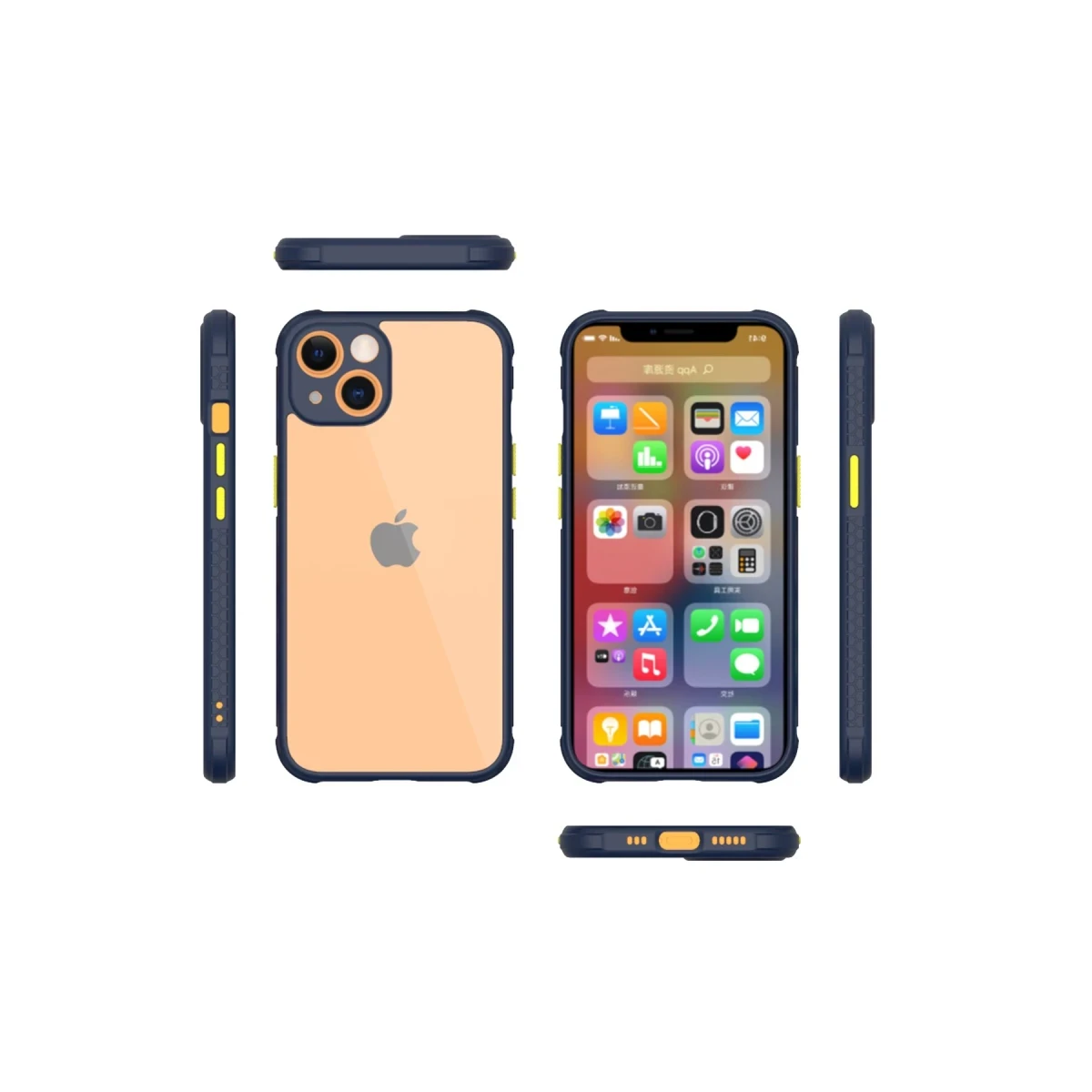 Newface Apple iPhone 13 Mini Kılıf Miami Şeffaf Silikon - Lacivert