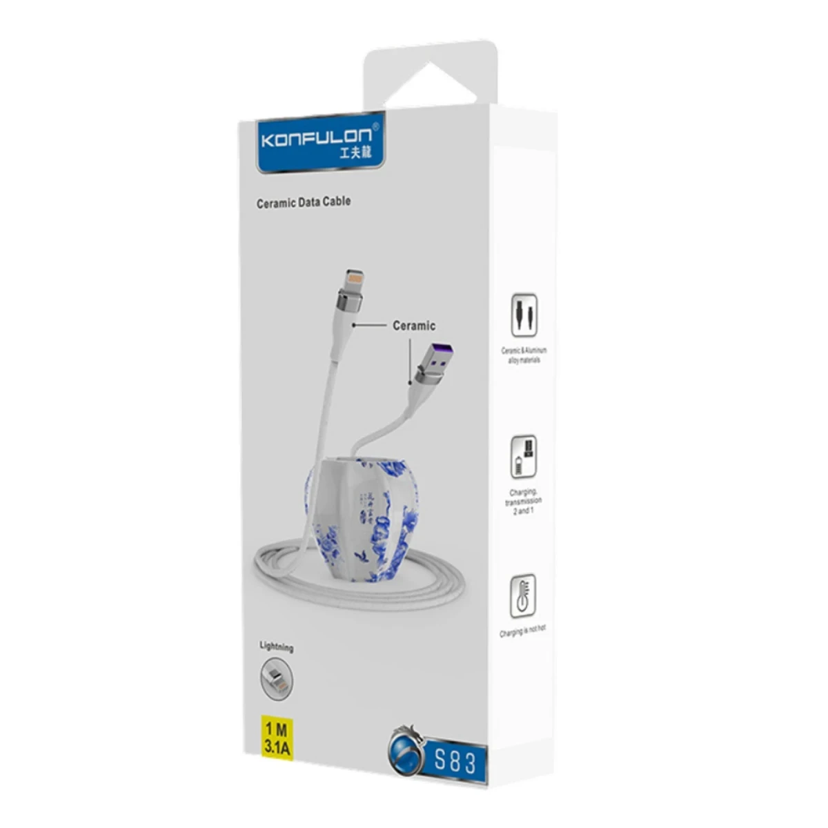 Konfulon S83 Seramik Uçlu Lightning Kablo iphone Uyumlu 1M 3.1A - Siyah — görsel 4