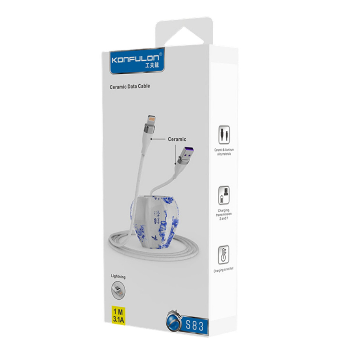 Konfulon S83 Seramik Uçlu Lightning Kablo iphone Uyumlu 1M 3.1A - Siyah — görsel 6