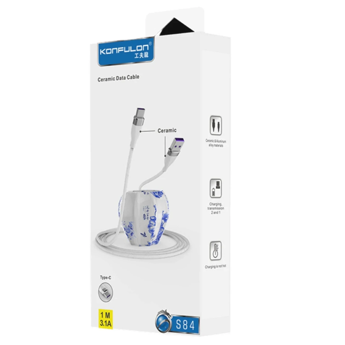 Konfulon S84 Seramik Uçlu Type-C 1M 3.1A - Siyah — görsel 4
