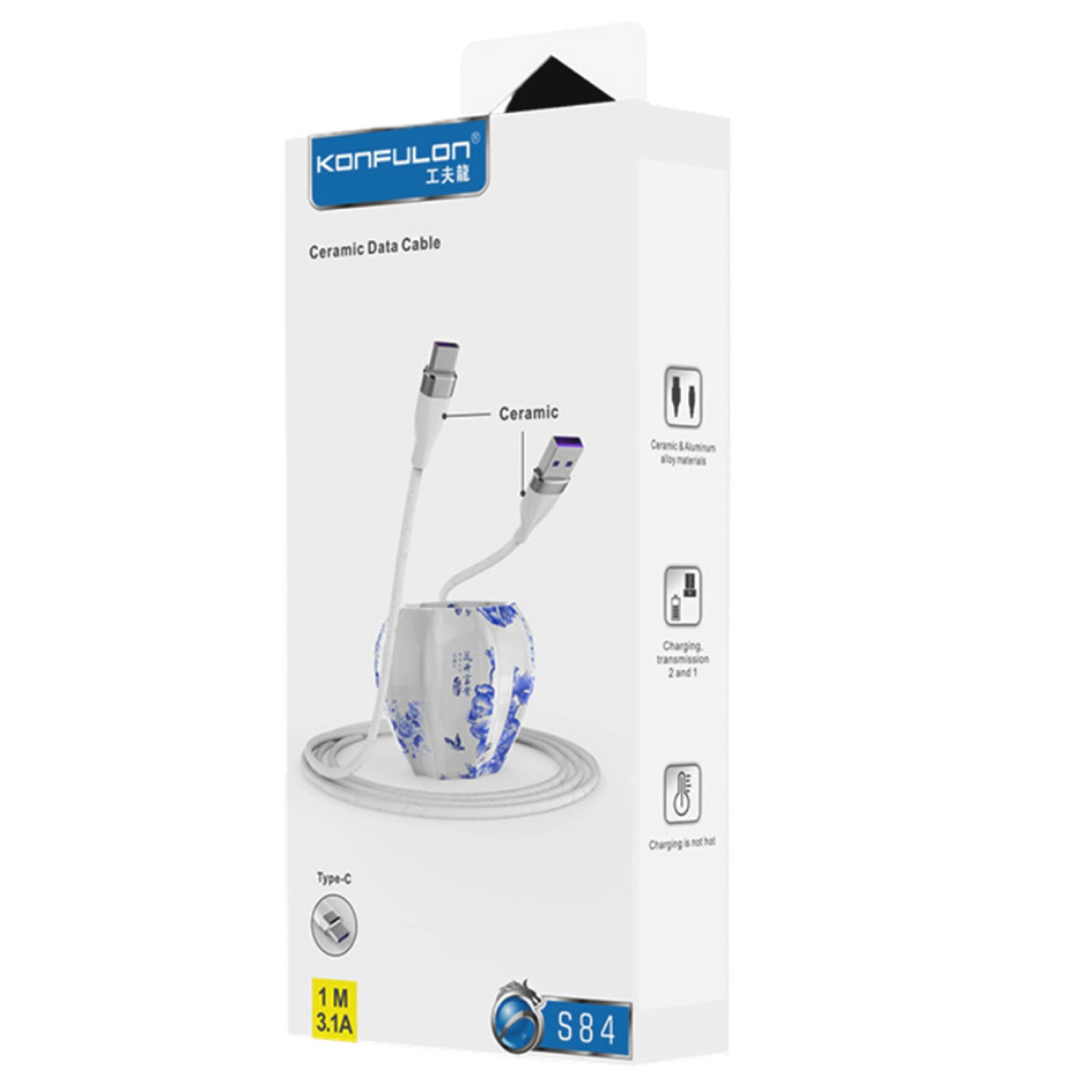 Konfulon S84 Seramik Uçlu Type-C 1M 3.1A - Siyah — görsel 6