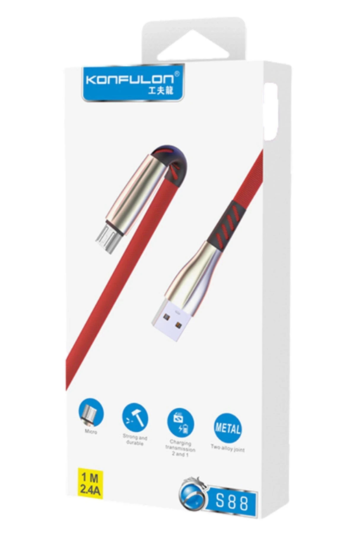 Konfulon S88 Metal Uçlu Micro USB Kablo 1M 2.4A - Siyah — görsel 2