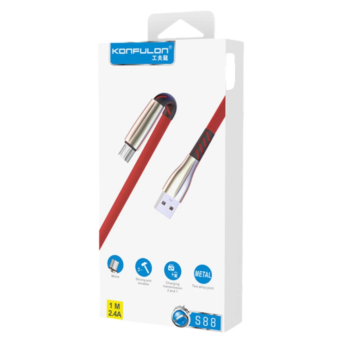 Konfulon S88 Metal Uçlu Micro USB Kablo 1M 2.4A - Siyah — görsel 4