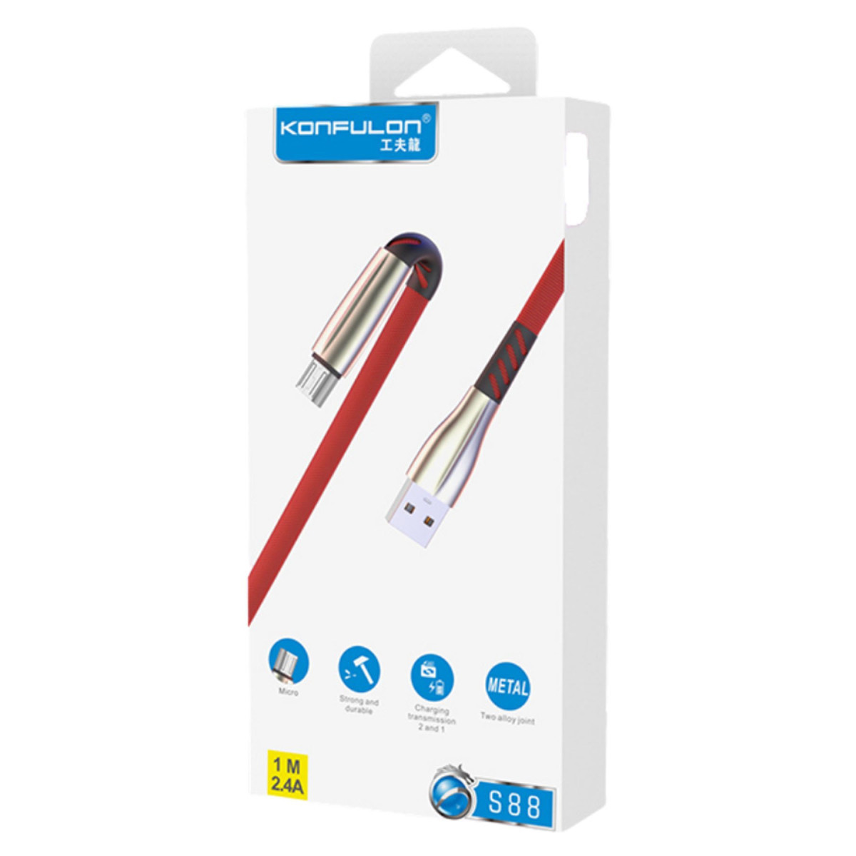 Konfulon S88 Metal Uçlu Micro USB Kablo 1M 2.4A - Siyah — görsel 6