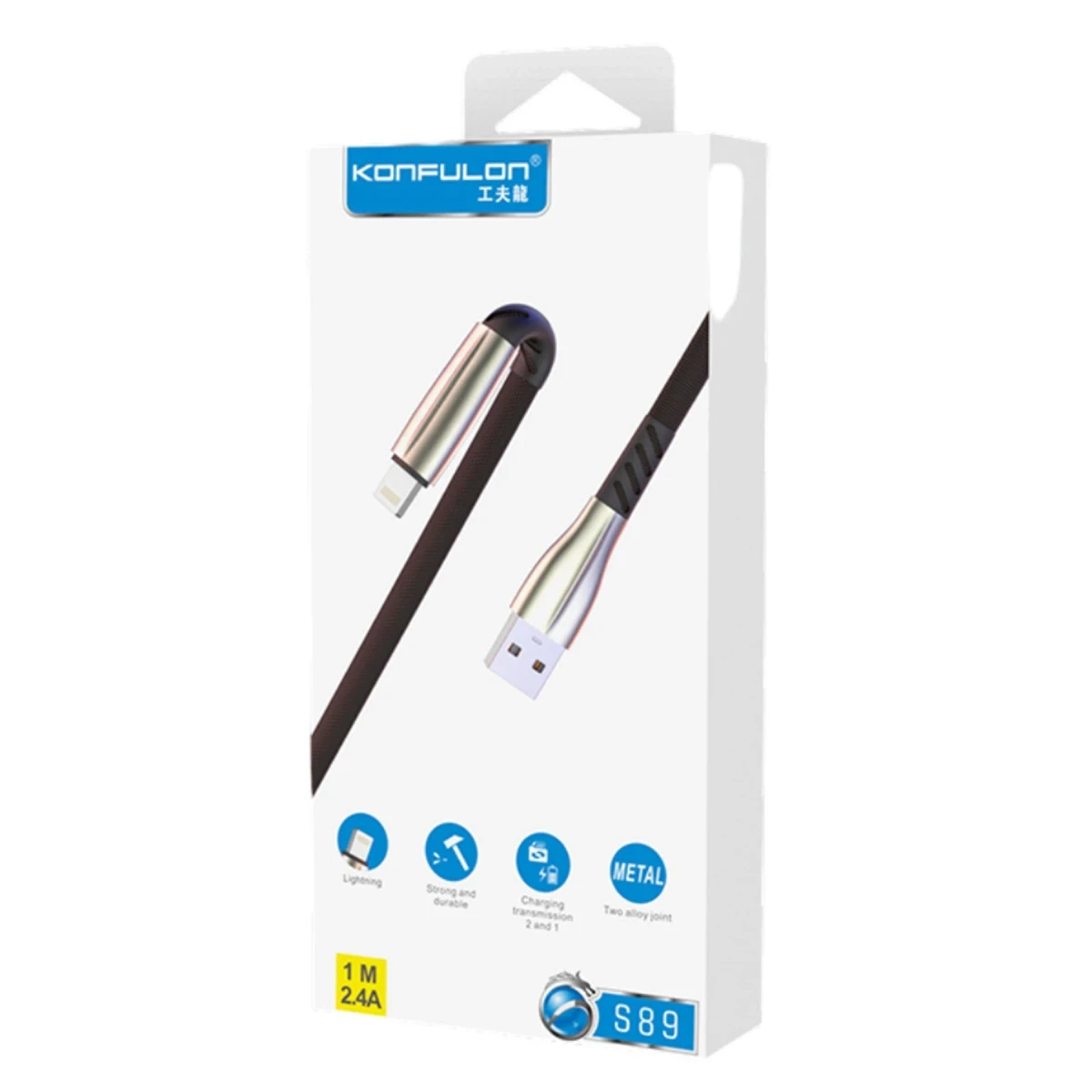 Konfulon S89 Metal Uçlu Lightning Kablo iphone Uyumlu 1M 2.4A - Siyah — görsel 4
