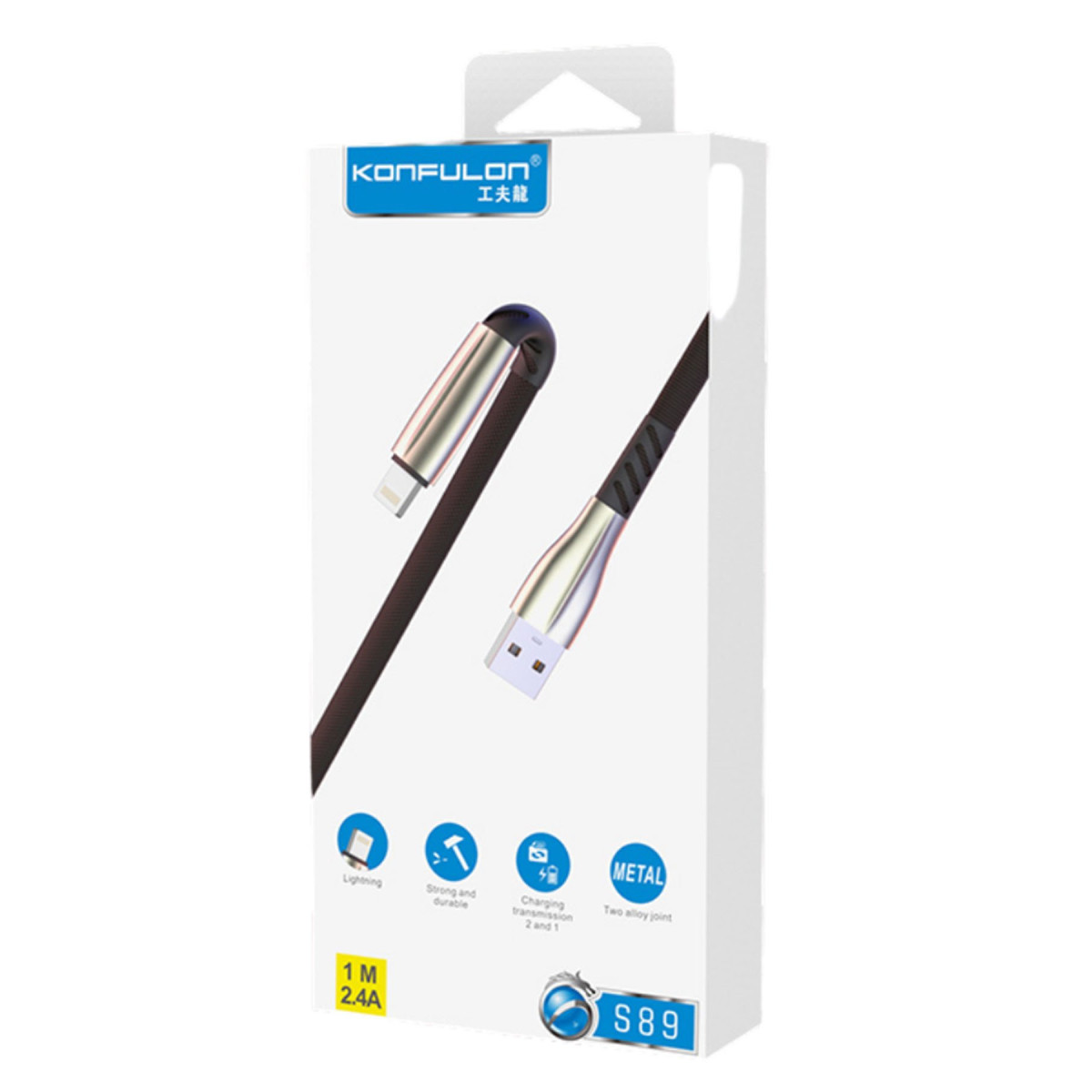 Konfulon S89 Metal Uçlu Lightning Kablo iphone Uyumlu 1M 2.4A - Siyah — görsel 6