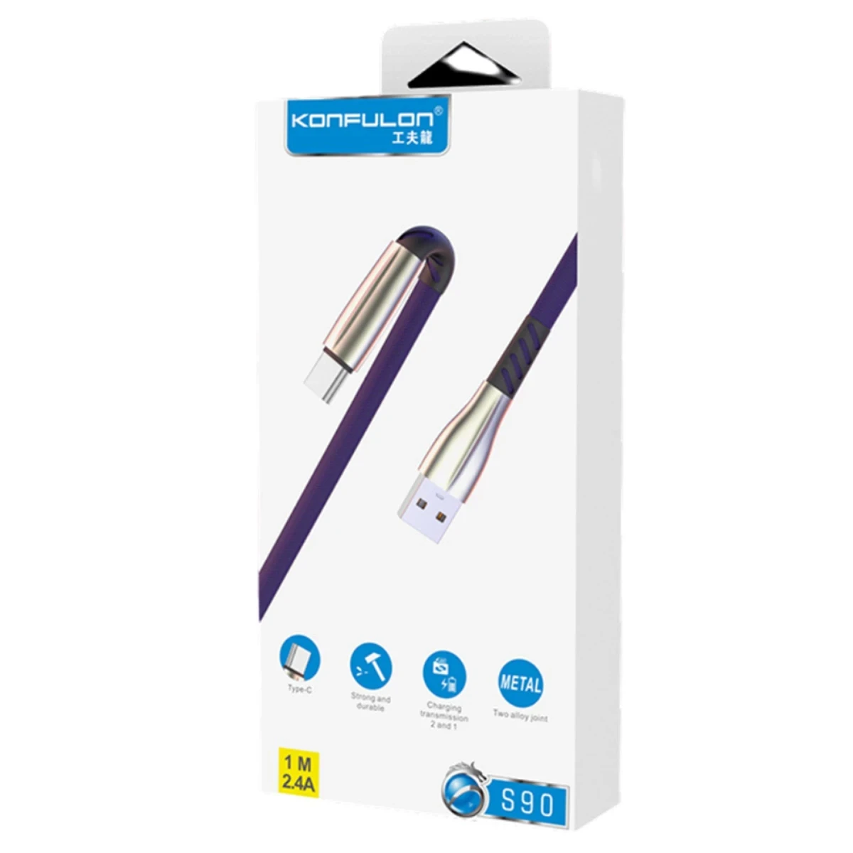 Konfulon S90 Metal Uçlu Type-C Kablo 1M 2.4A - Siyah — görsel 4