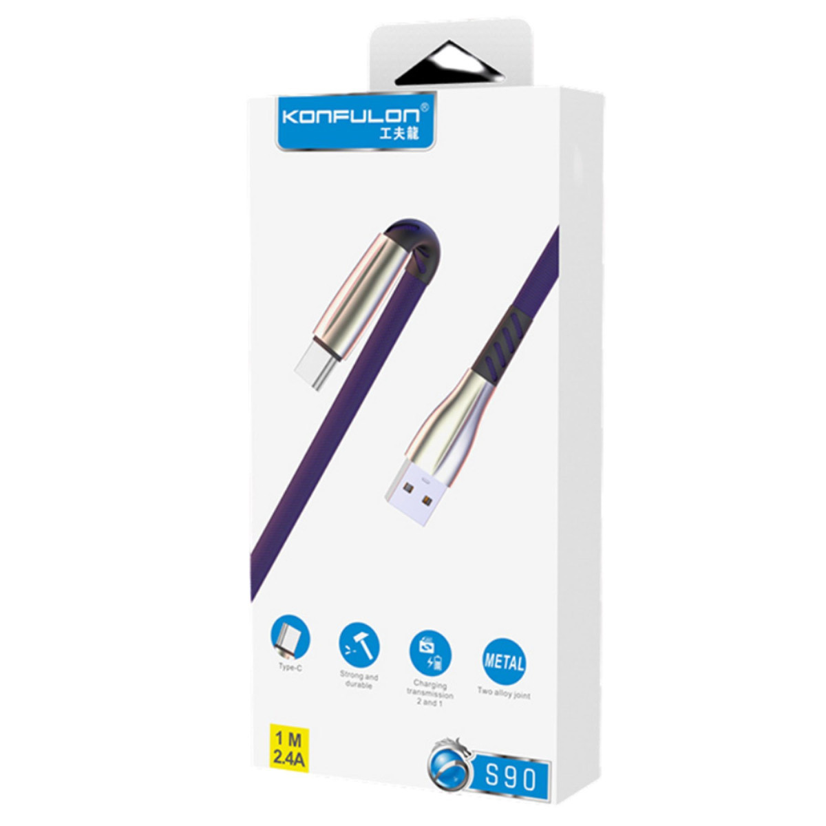Konfulon S90 Metal Uçlu Type-C Kablo 1M 2.4A - Siyah — görsel 6
