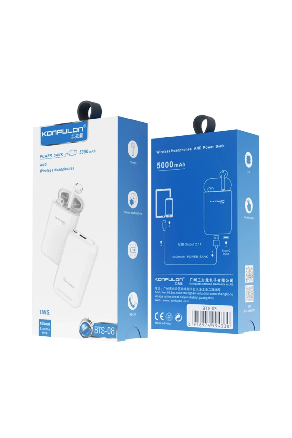 Konfulon BTS08 Kablosuz Airpods Kulaklık Powerbank 5.000 mAh — görsel 3