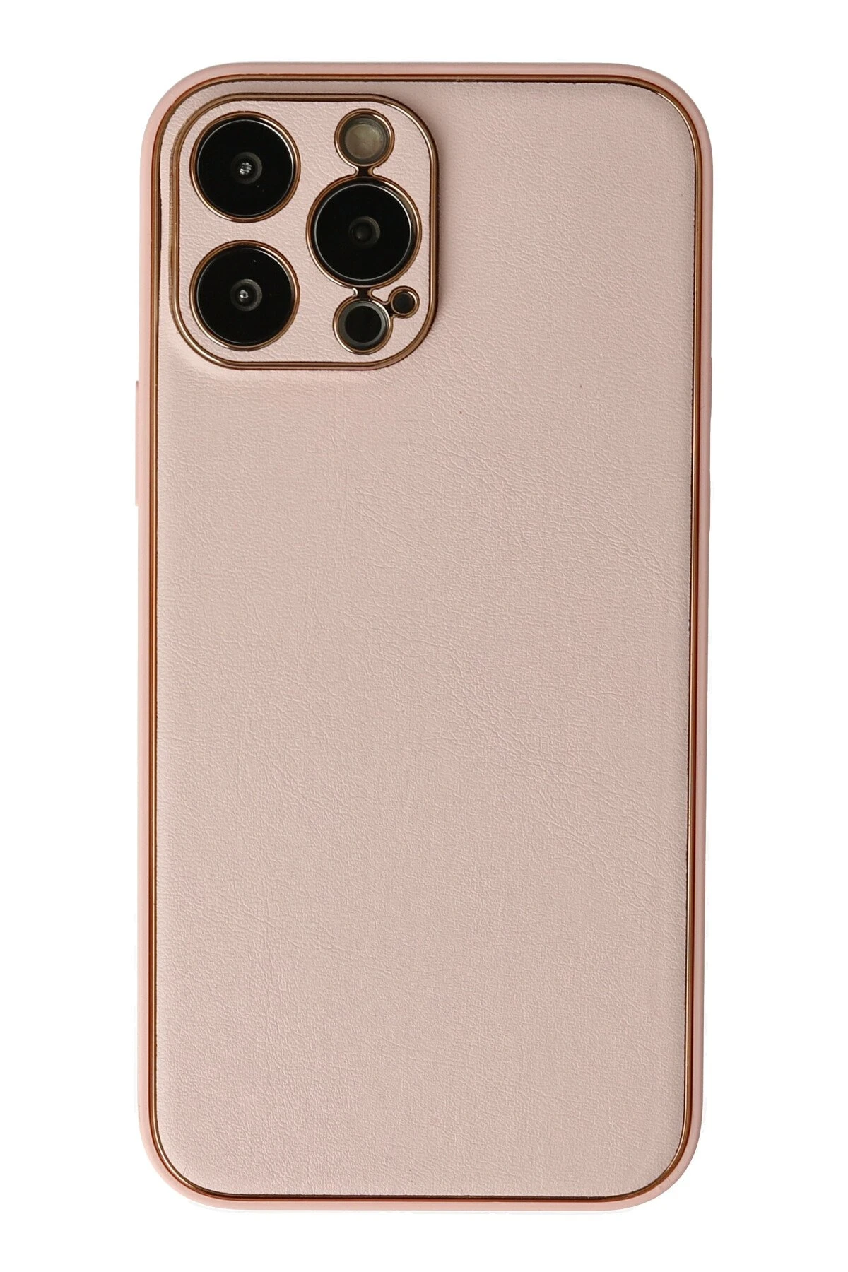 Newface iPhone 13 Pro Max Kılıf Coco Deri Silikon Kapak - Pudra