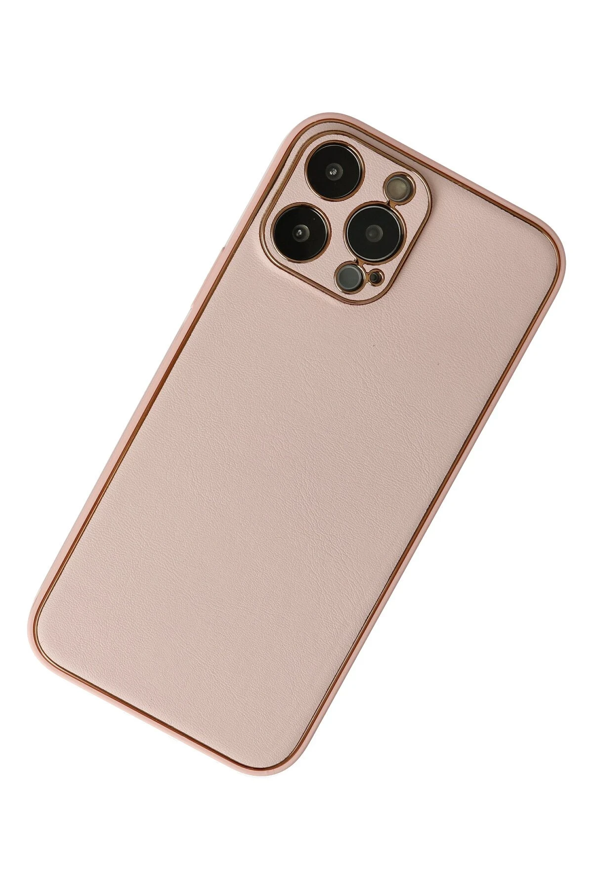 Newface iPhone 13 Pro Max Kılıf Coco Deri Silikon Kapak - Pudra