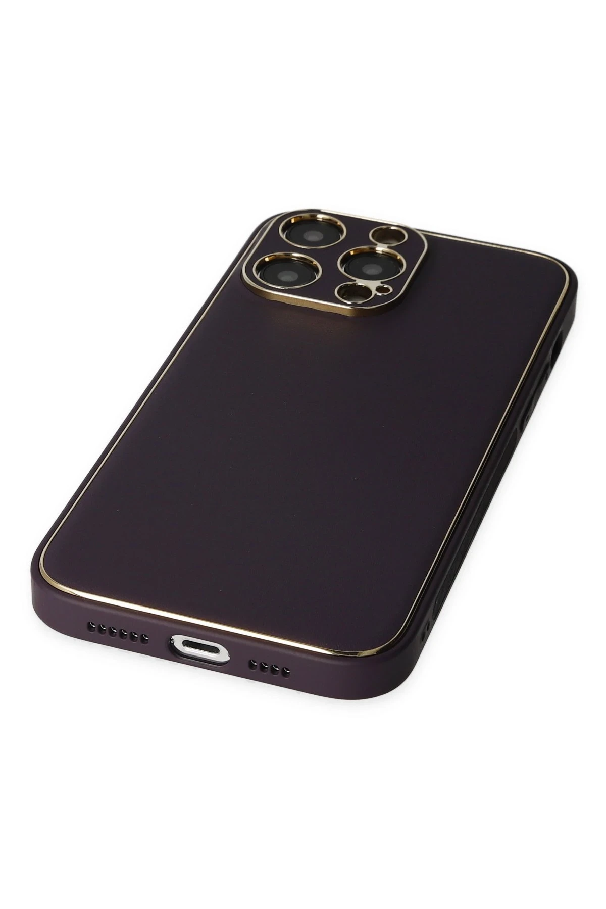 Newface iPhone 13 Pro Max Kılıf Coco Deri Silikon Kapak - Derin Mor