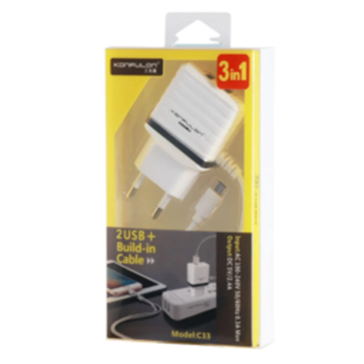 Konfulon C33 Hızlı Şarj Cihazı 3in1 (Dahili Micro USB Kablolu) — görsel 4