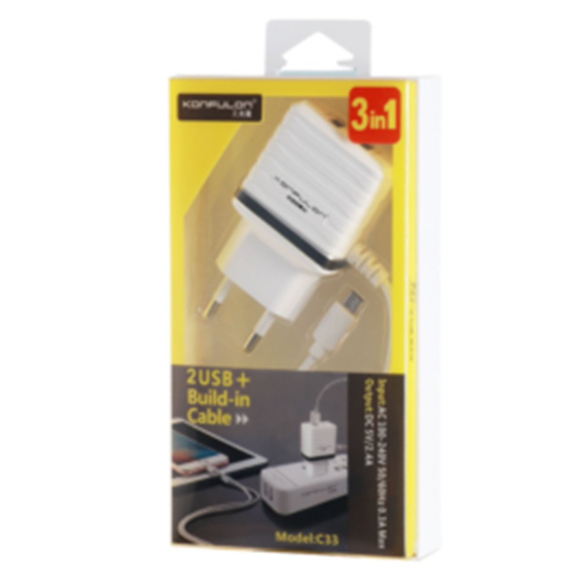 Konfulon C33 Hızlı Şarj Cihazı 3in1 (Dahili Micro USB Kablolu) — görsel 6