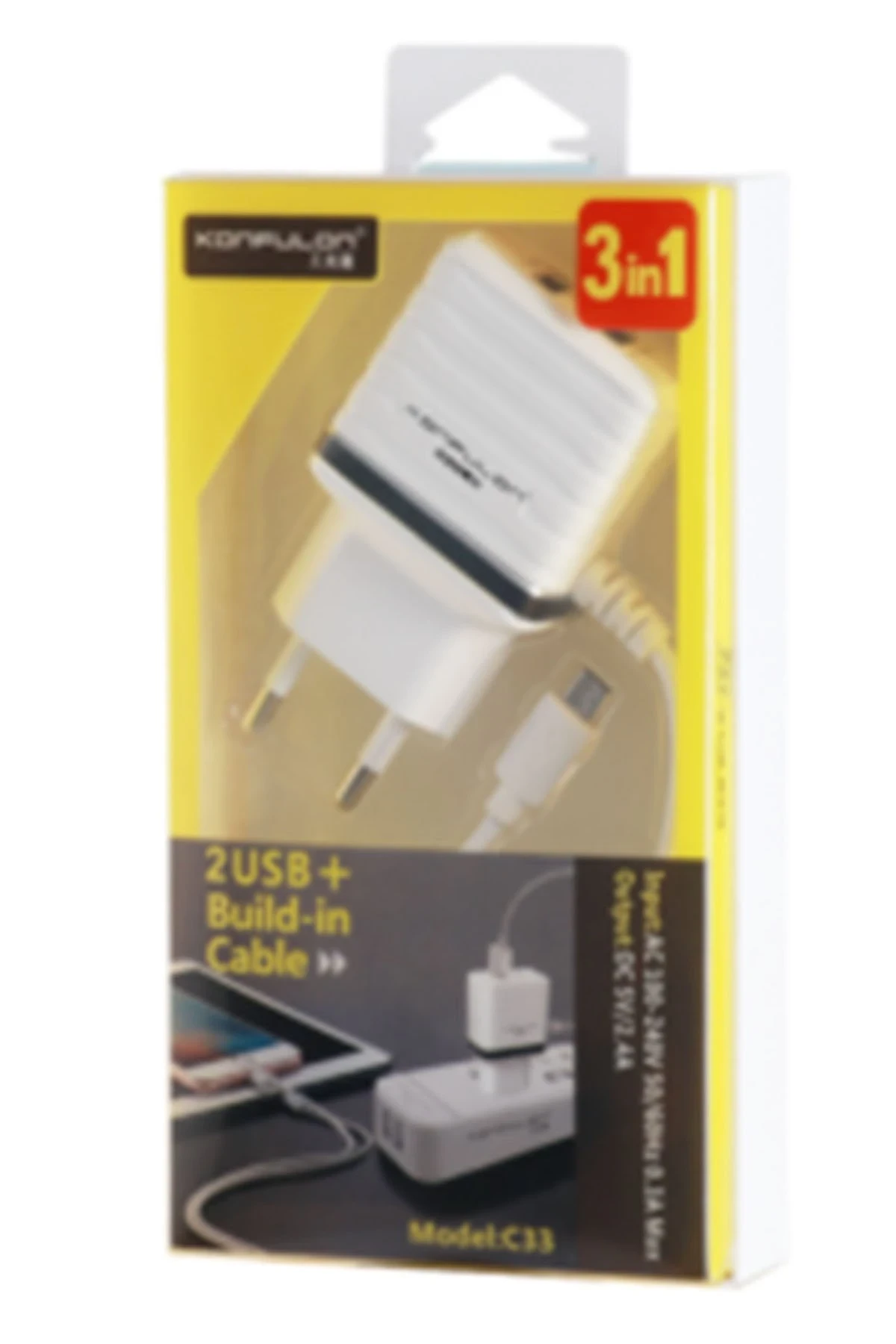 Konfulon C33 Hızlı Şarj Cihazı 3in1 (Dahili Lightning Kablo iphone Uyumlulu) — görsel 2